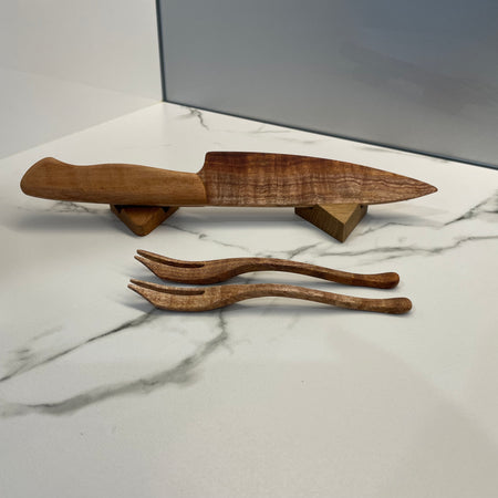 Wood Cake knife and 2 matching cake forks
