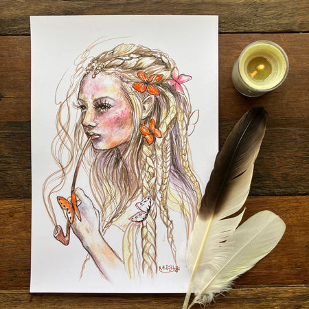 Smoking Fairy. Original Sketch A4 print.