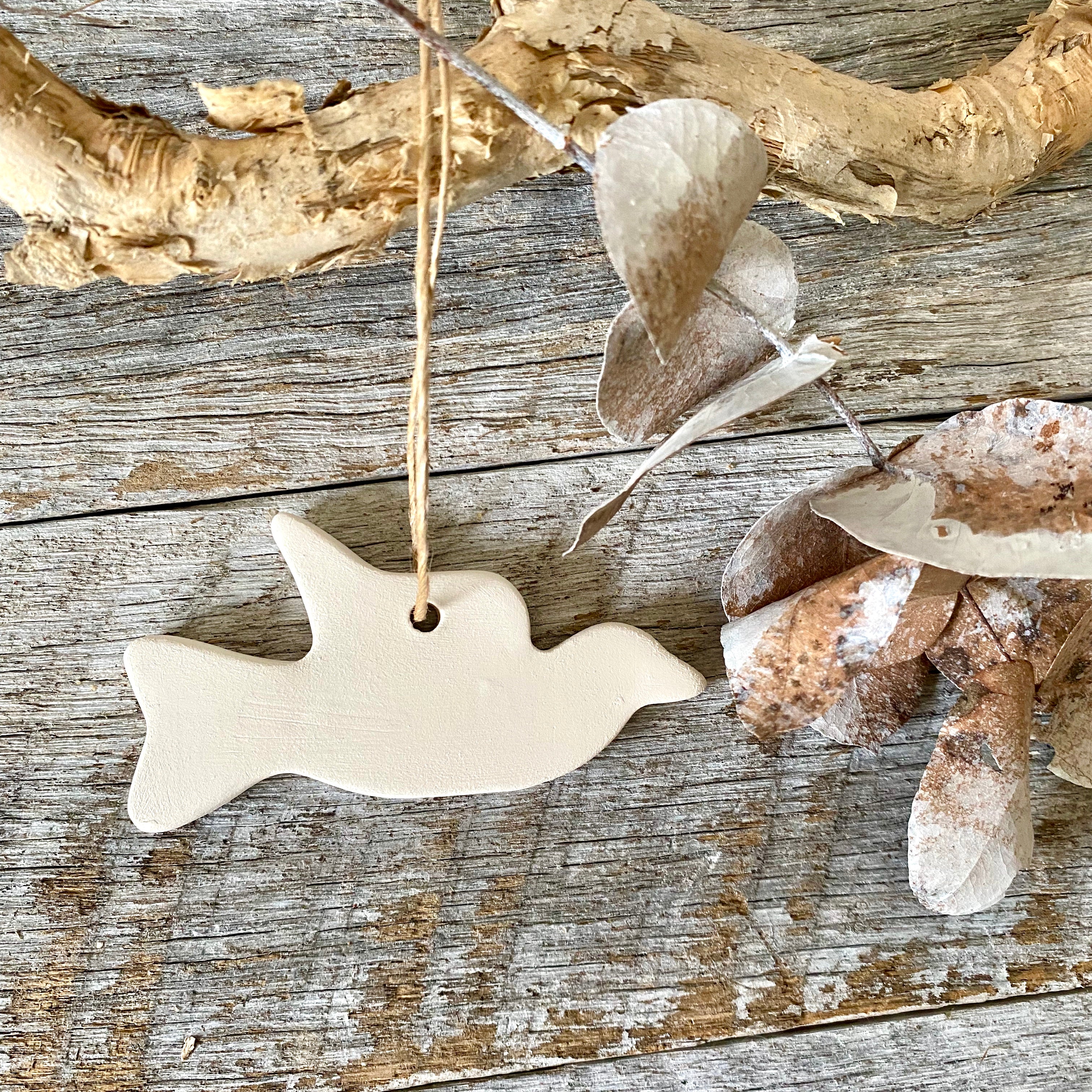 Set of 4 White Clay Christmas Ornament