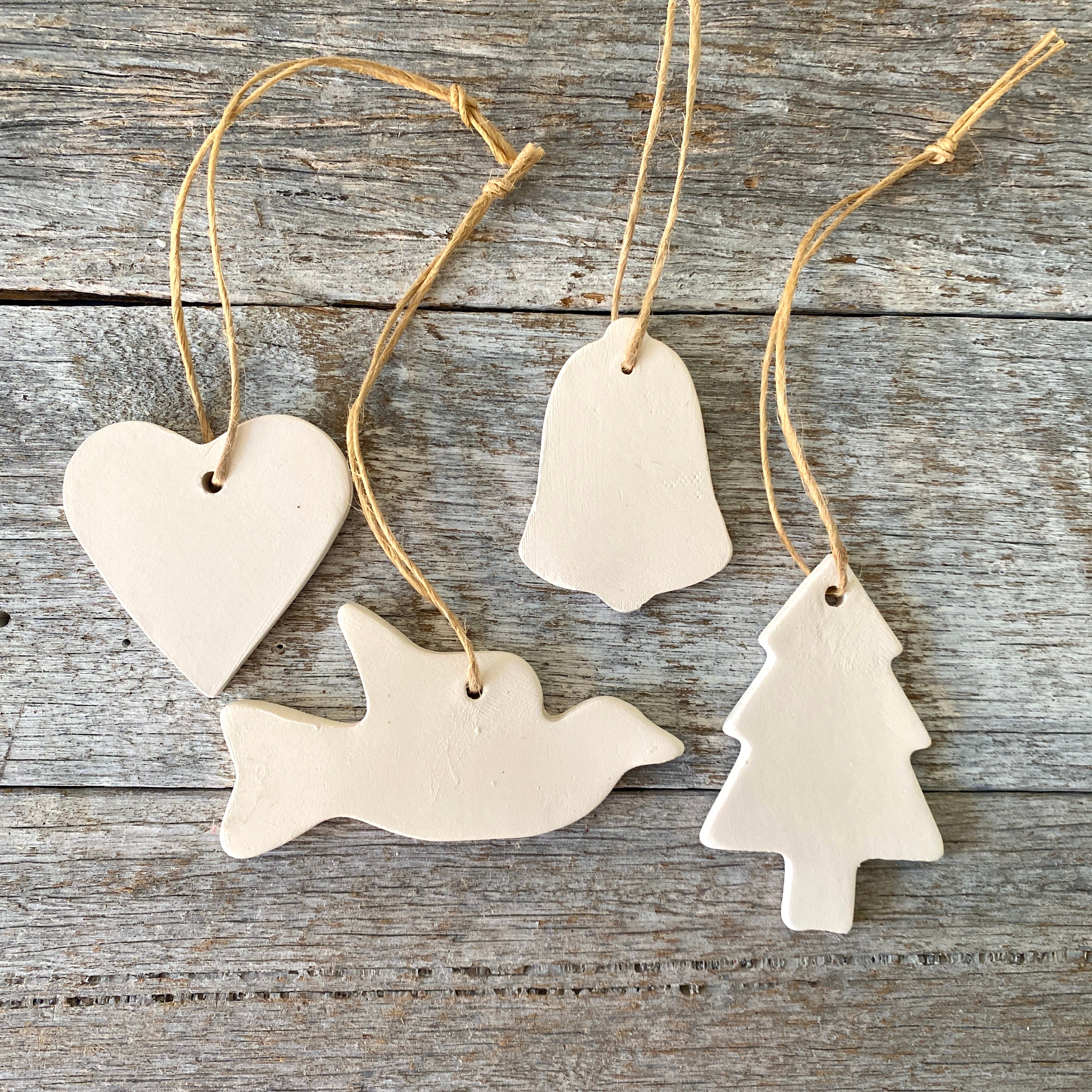 Set of 4 White Clay Christmas Ornament