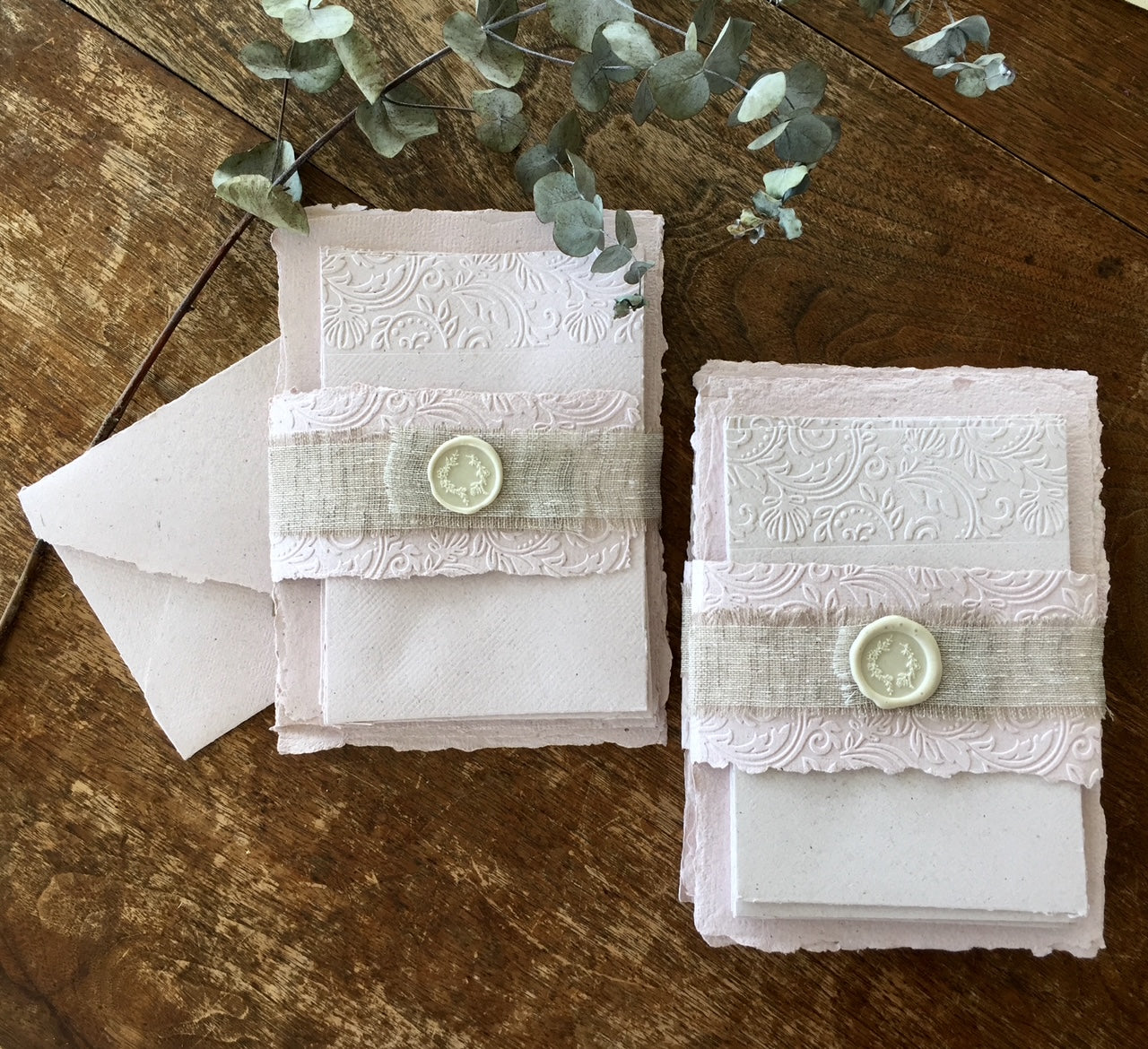 Handmade Cotton Paper Embossed Stationery - Notelets and Matching Envelopes