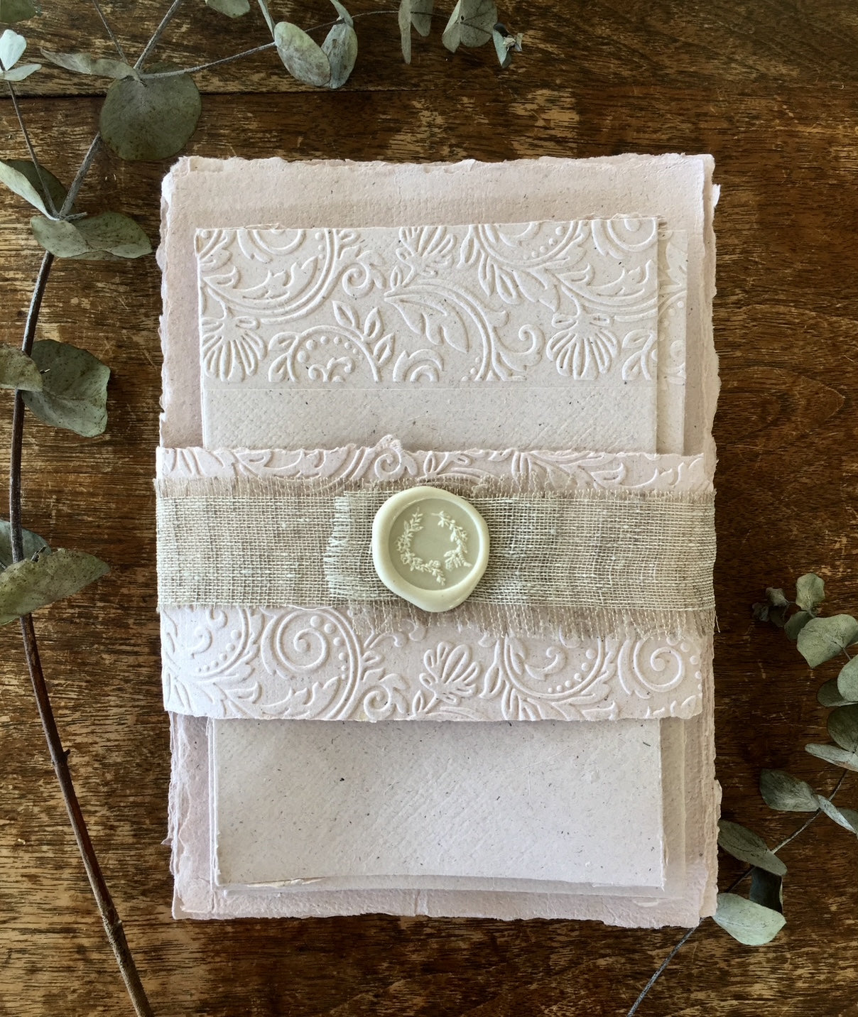 Handmade Cotton Paper Embossed Stationery - Notelets and Matching Envelopes