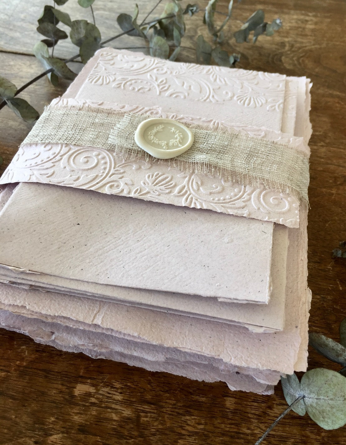 Handmade Cotton Paper Embossed Stationery - Notelets and Matching Envelopes