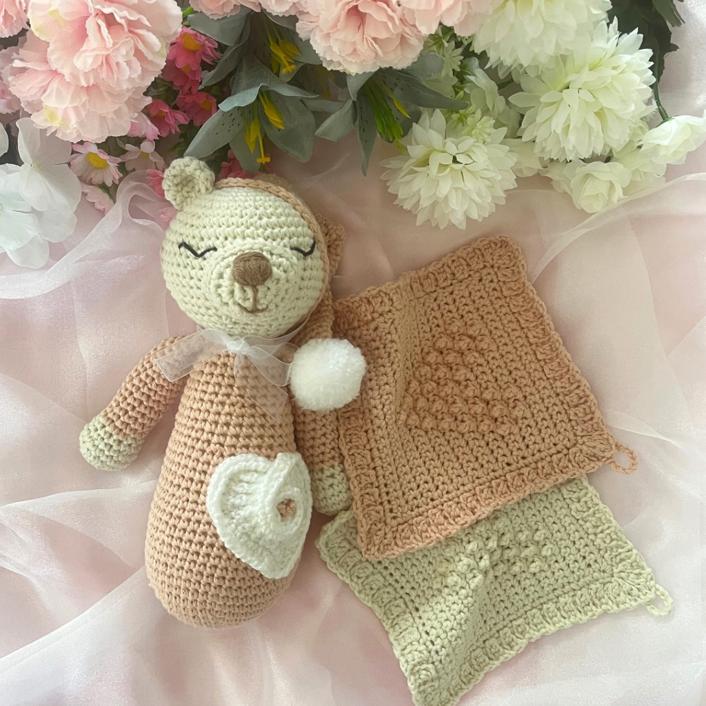 Handmade Crochet Teddy Bear Gift Set - Crochet Baby Gift Pack