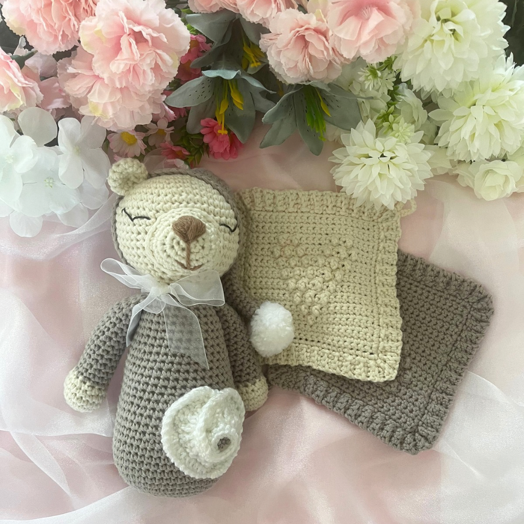 Handmade Crochet Teddy Bear Gift Set - Crochet Baby Gift Pack