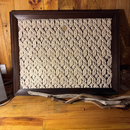 Macrame Celtic Knot in timber frame
