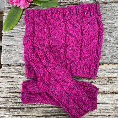Fuchsia Pink Cowl & Fingerless Gloves Set