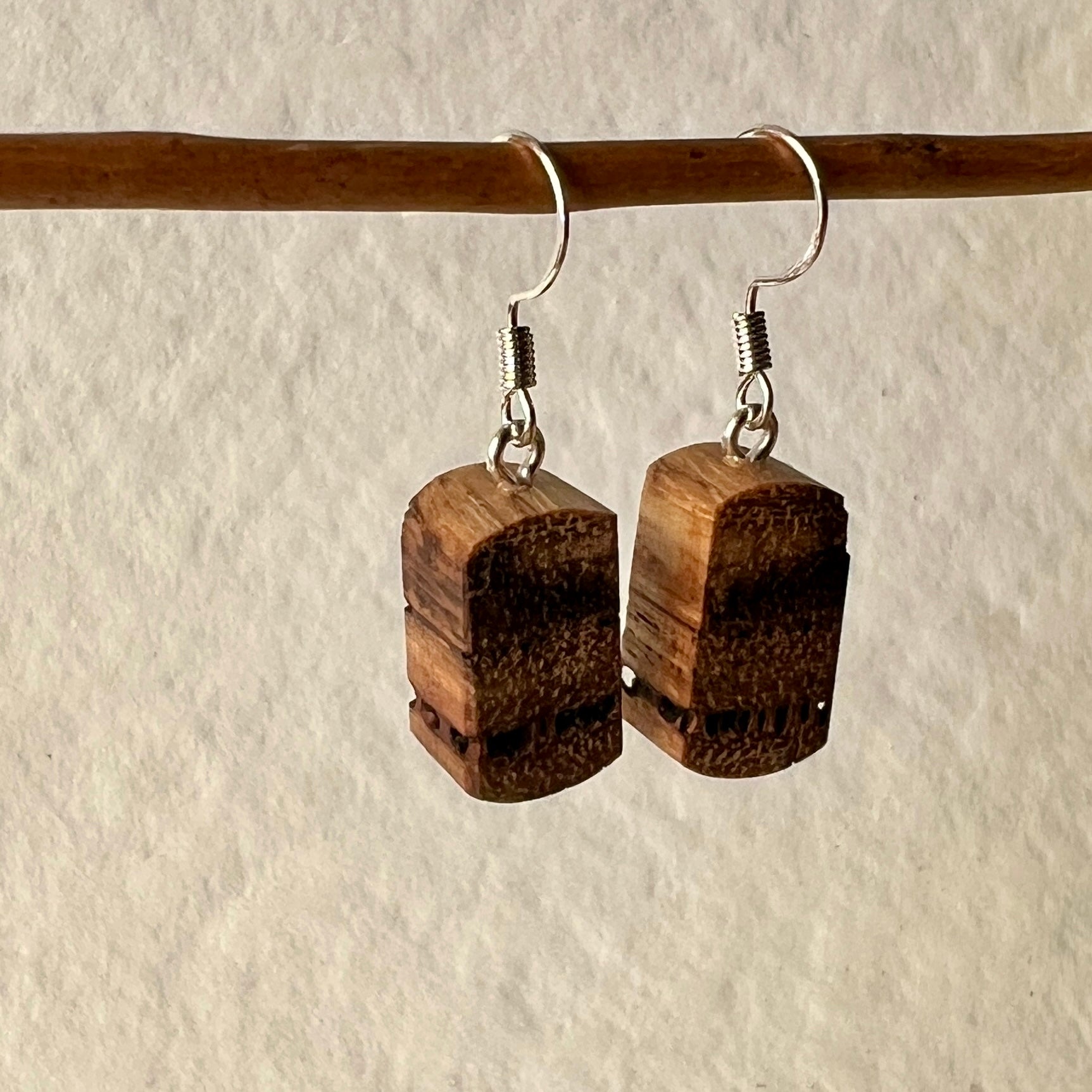 Unique Earrings Handmade from Recycled Timber