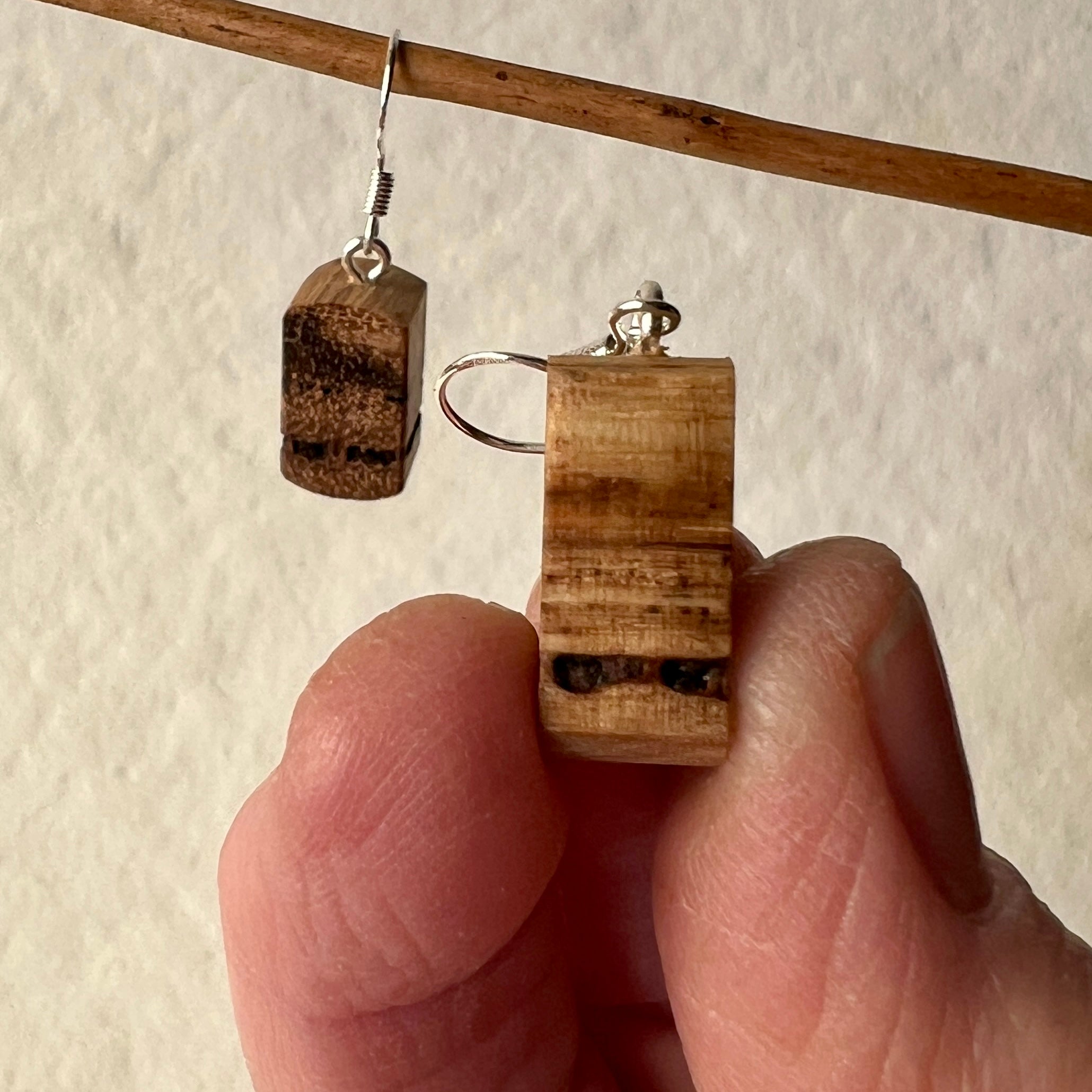 Unique Earrings Handmade from Recycled Timber