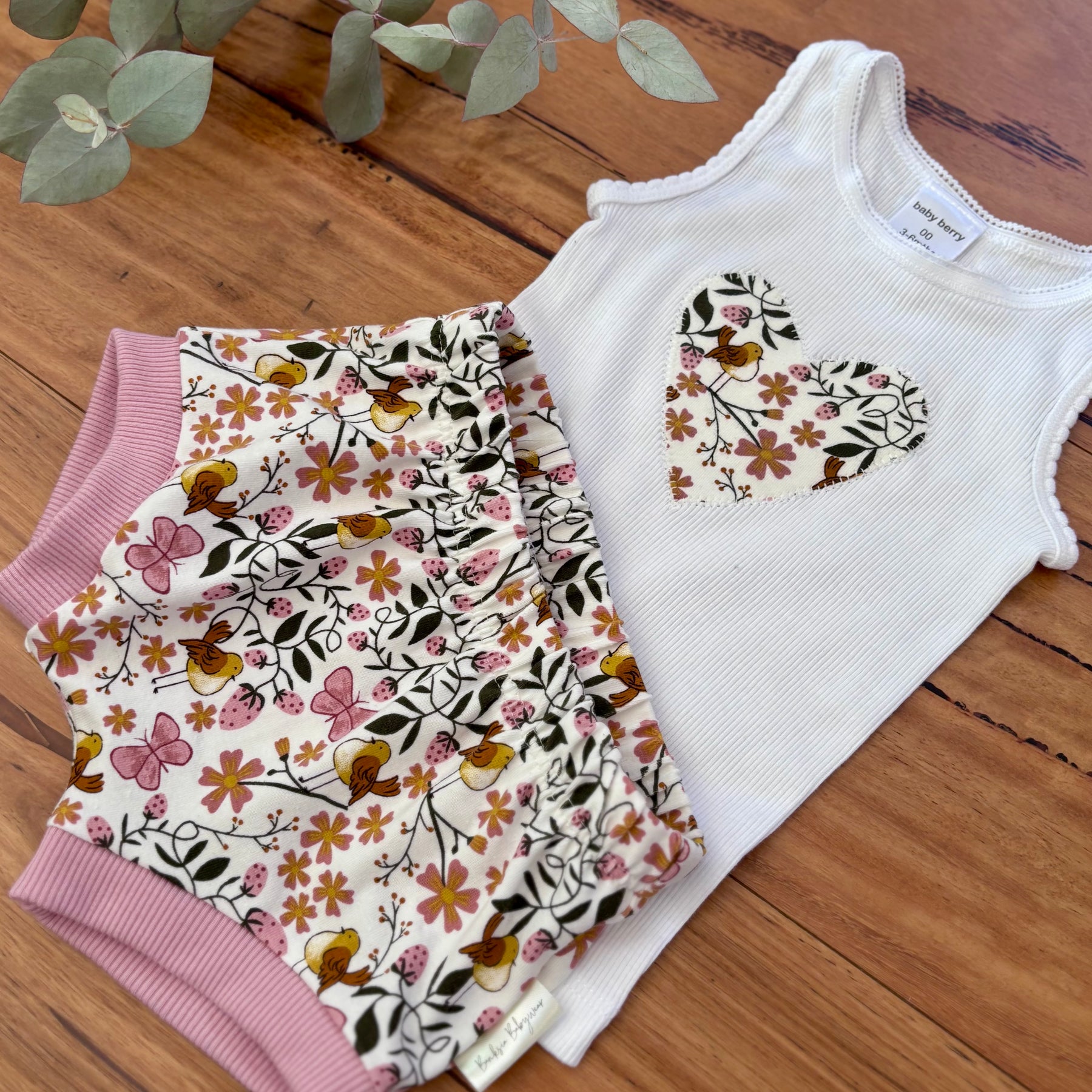 Baby Summer Shorties Set - Pink Floral Birdies