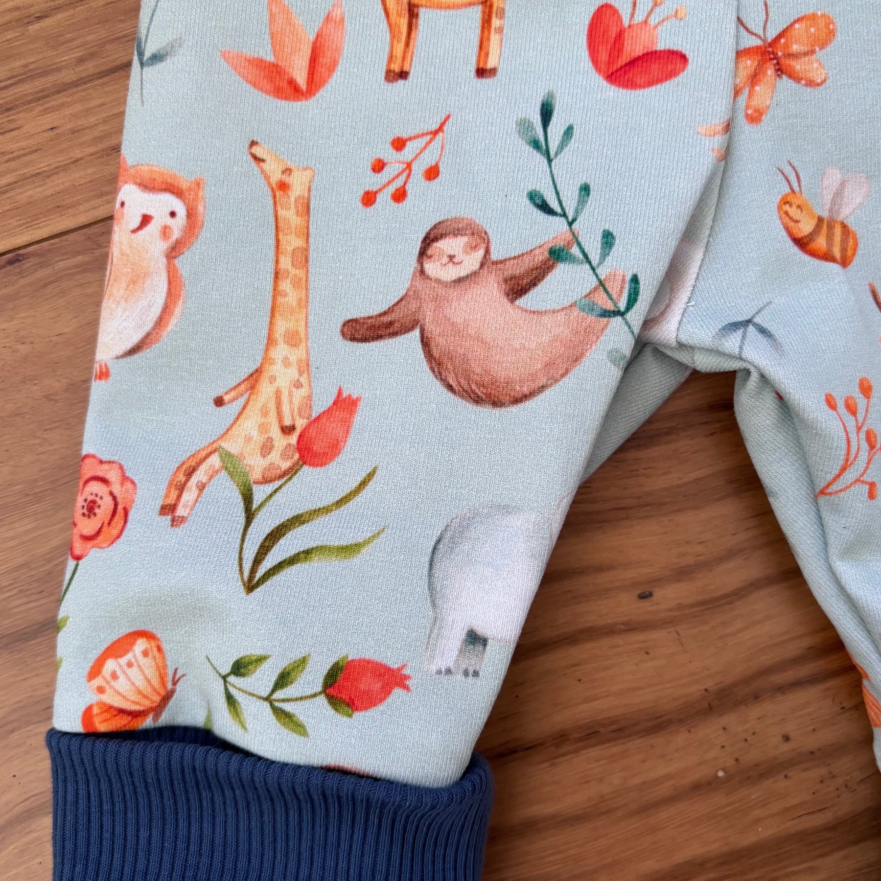 Baby Pants and Hat Set - Blue Floral Bunnies