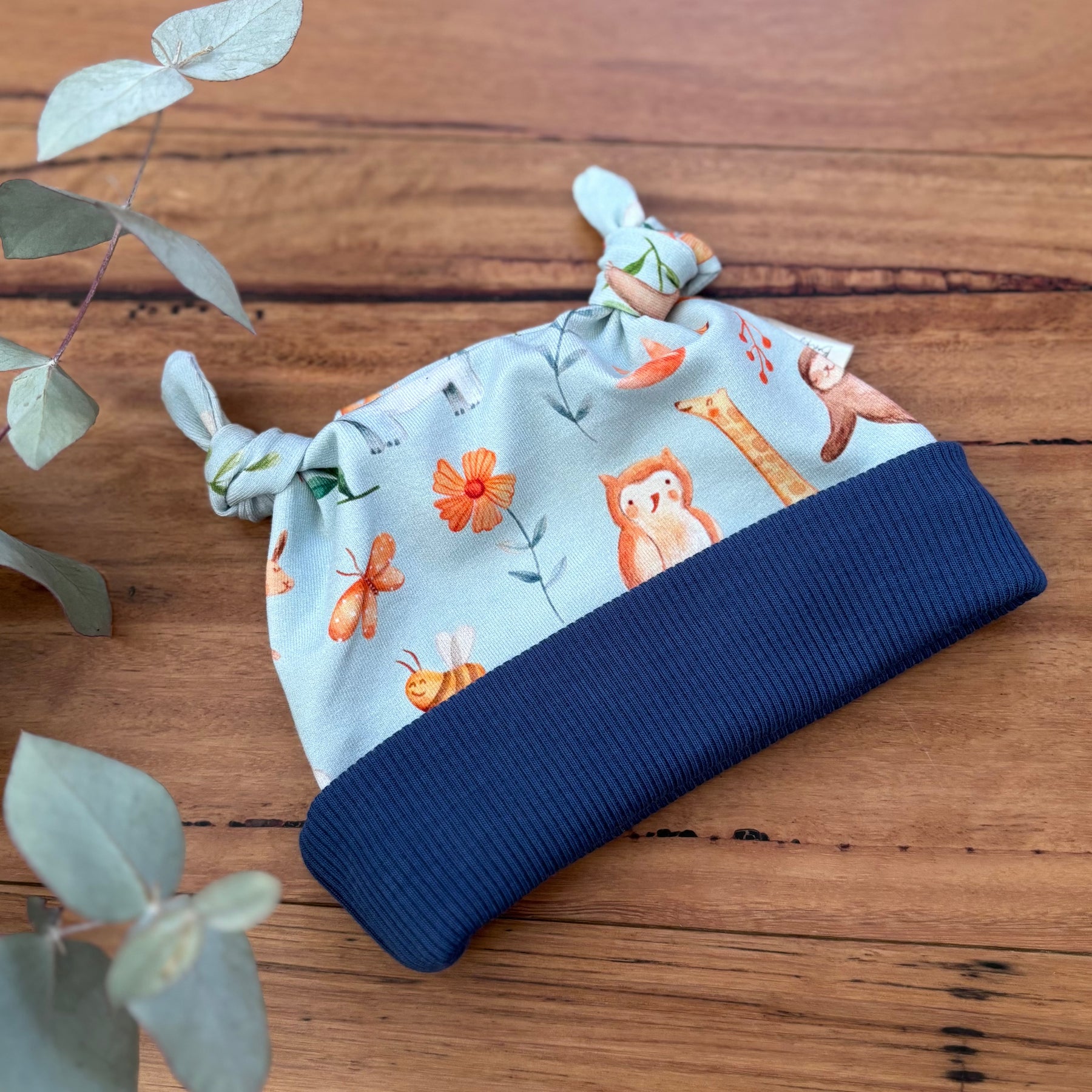 Baby Pants and Hat Set - Blue Floral Bunnies