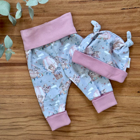 Baby Pants and Hat Set - Pink Hot Air Balloons