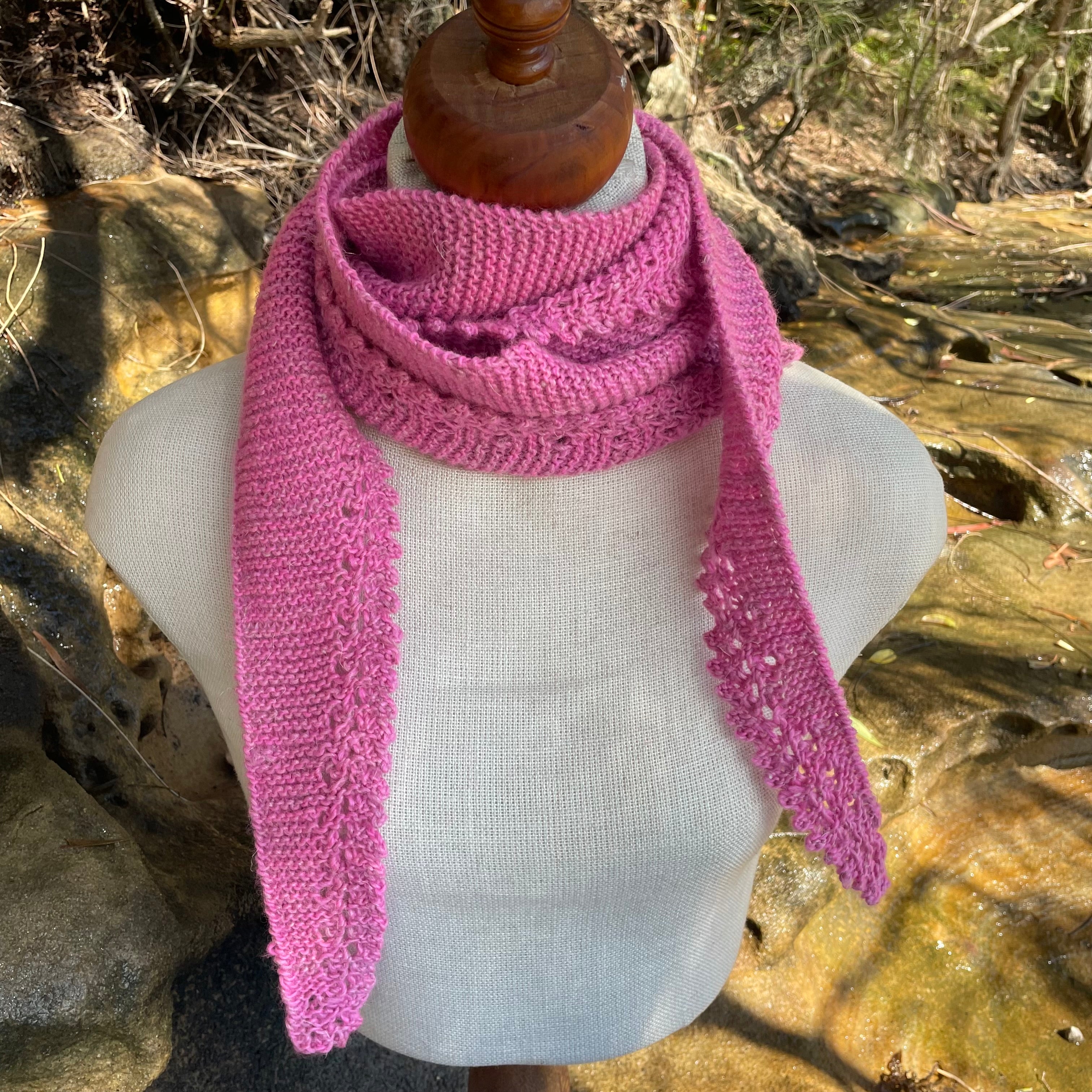Long Pink Merino & Linen Scarf with Picot Edge. Fair Trade Yarn Uruquay