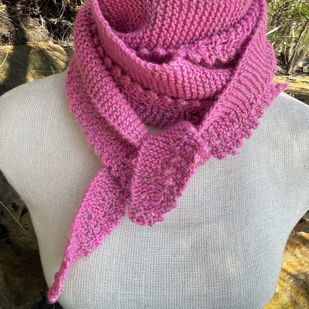 Long Pink Merino & Linen Scarf with Picot Edge. Fair Trade Yarn Uruquay