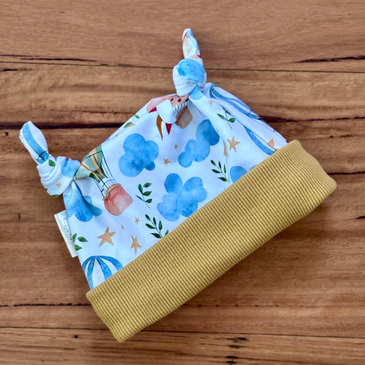Baby Pants and Hat Set | Yellow Hot Air Balloons | Size newborn to 1 | Made to order