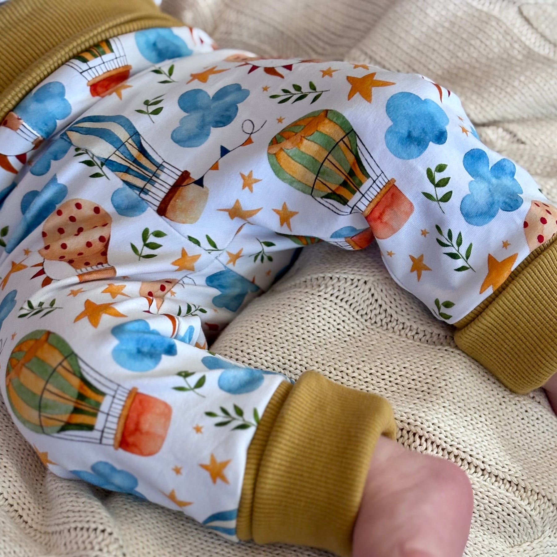 Baby Pants and Hat Set | Yellow Hot Air Balloons | Size newborn to 1 | Made to order