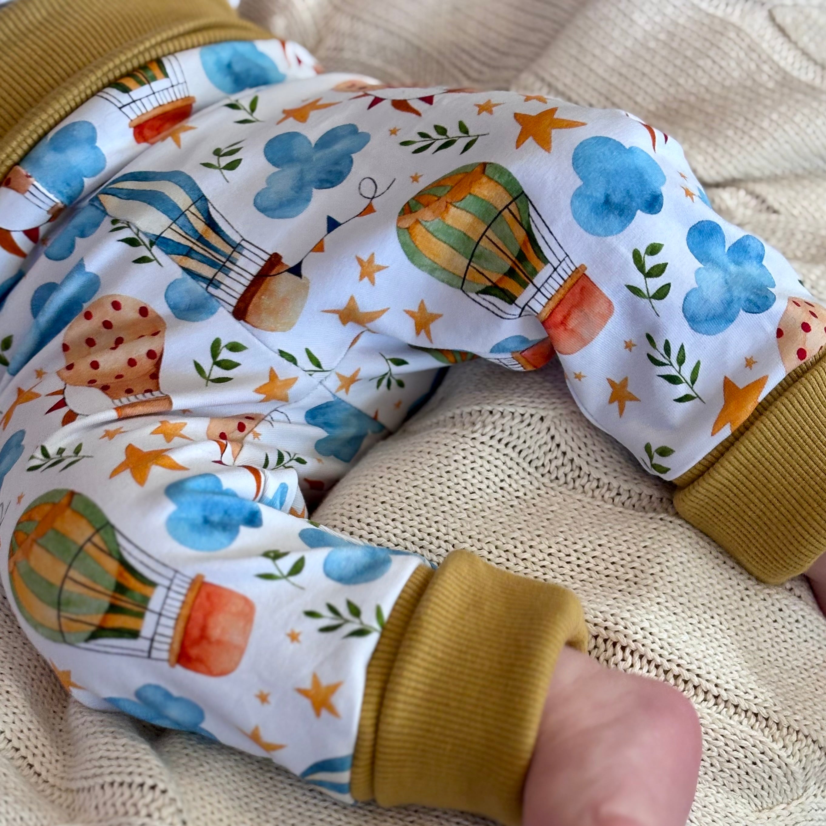Baby Pants and Hat Set - Yellow Hot Air Balloons