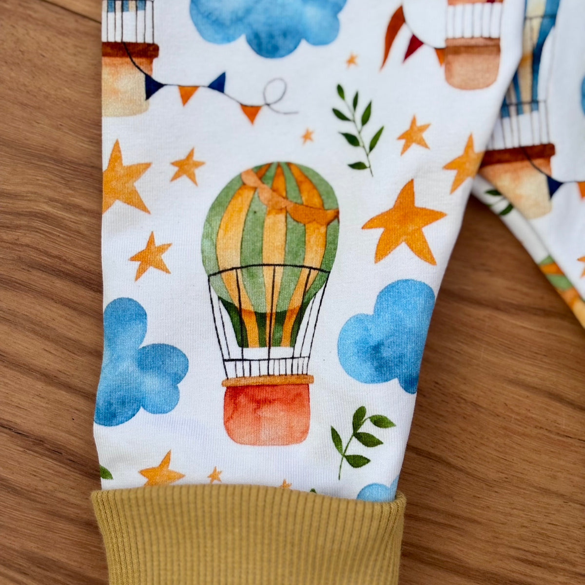 Baby Pants and Hat Set | Yellow Hot Air Balloons | Size newborn to 1 | Made to order