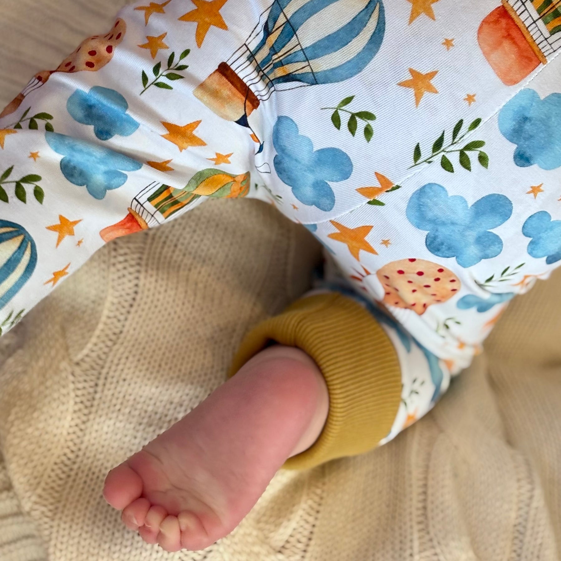Baby Pants and Hat Set | Yellow Hot Air Balloons | Size newborn to 1 | Made to order
