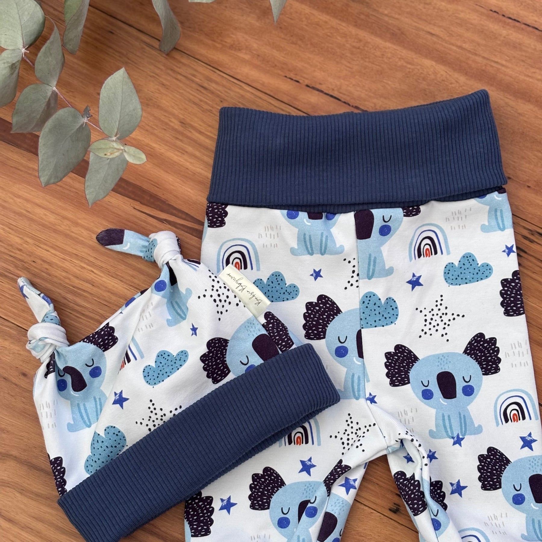 Baby Pants and Hat Set | Blue Koalas | Size newborn to 1 | Made to order