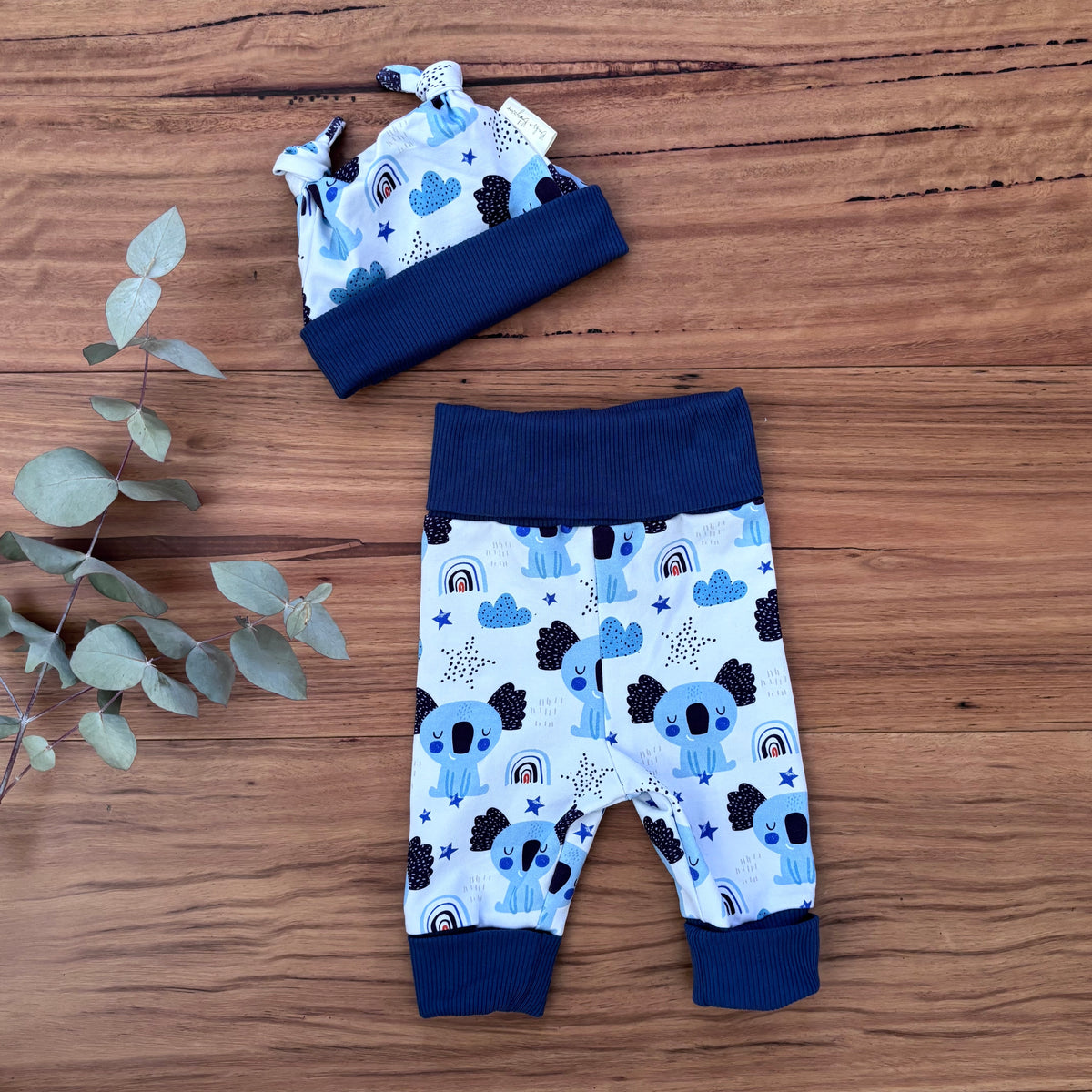 Baby Pants and Hat Set | Blue Koalas | Size newborn to 1 | Made to order