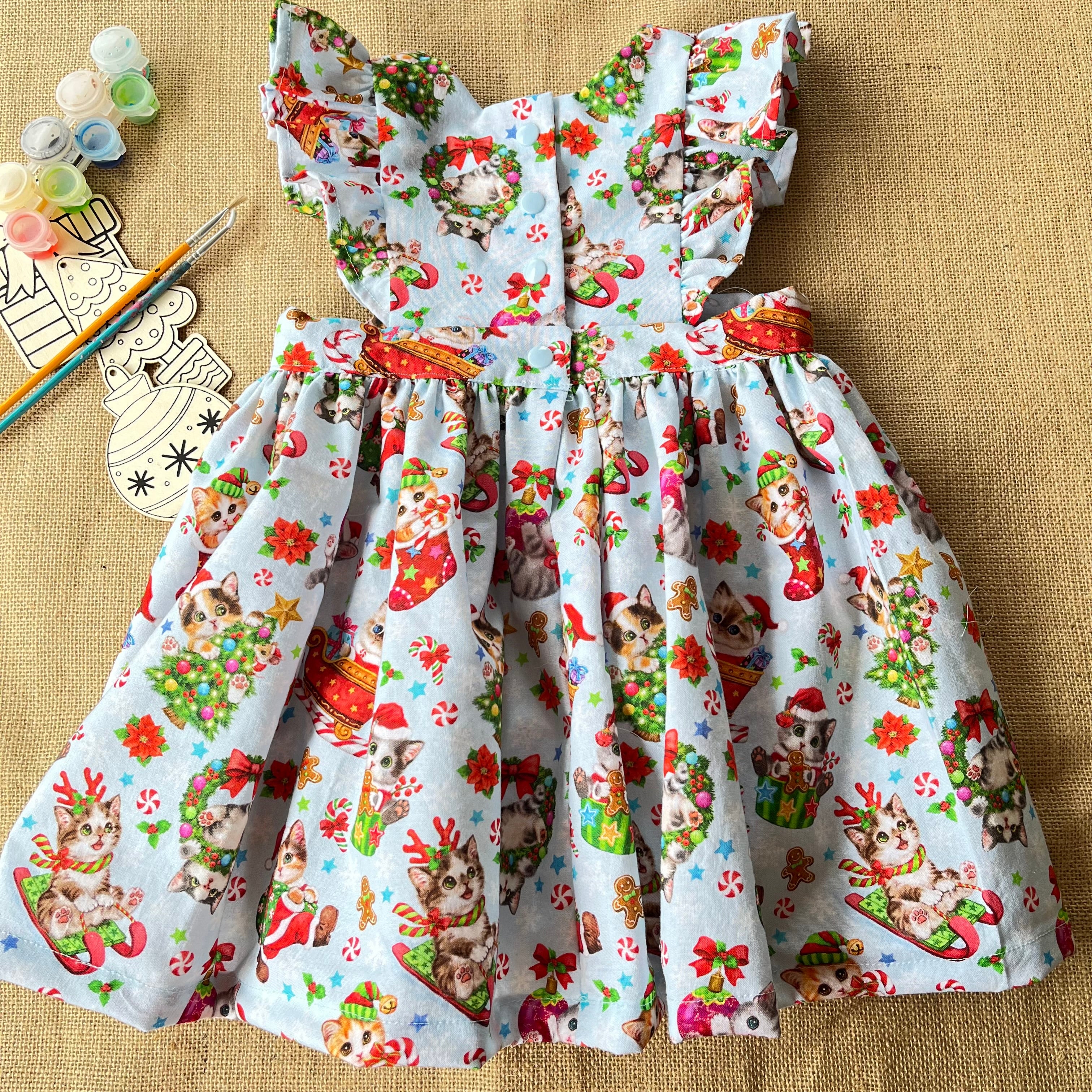 Christmas pinafore / dress | Handmade Toddler Girls outfit | sleigh