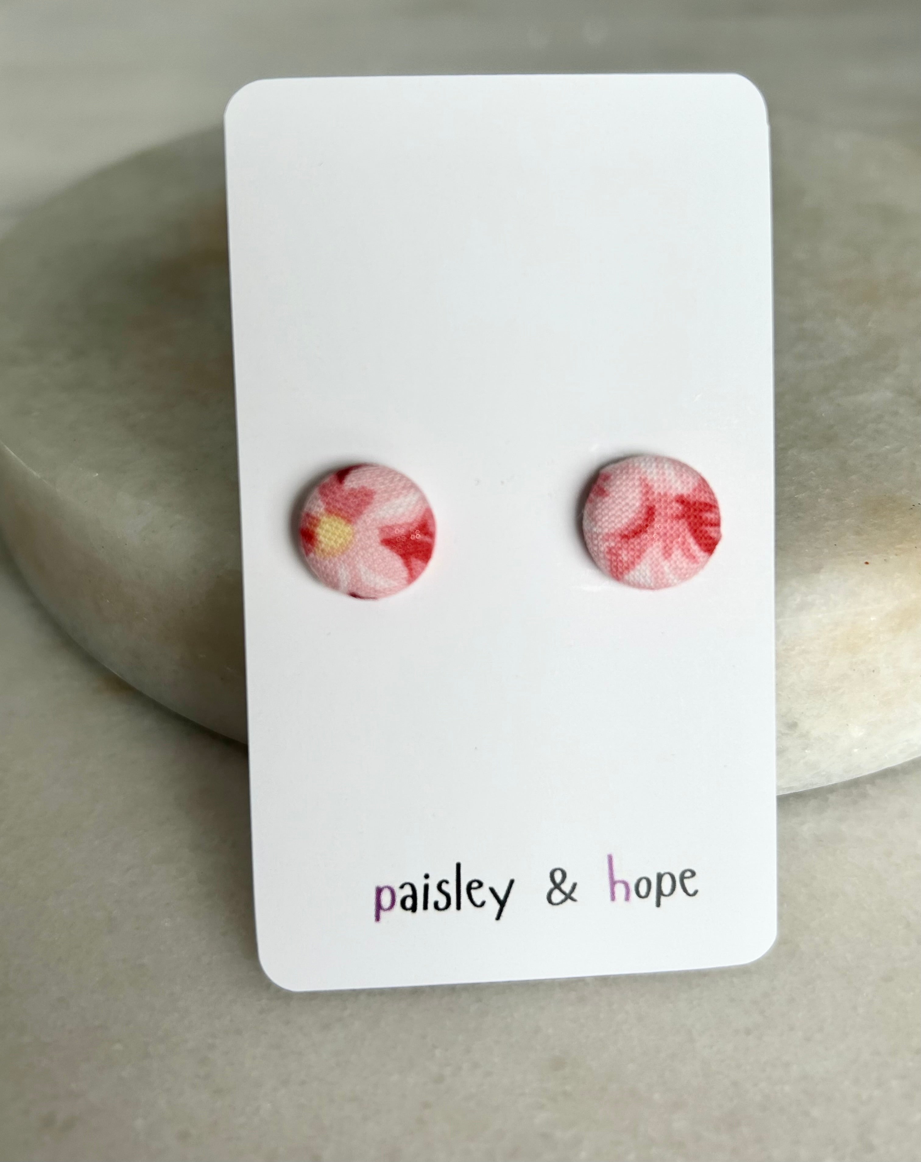 12mm Fabric Button Stud Earrings - Choose Design