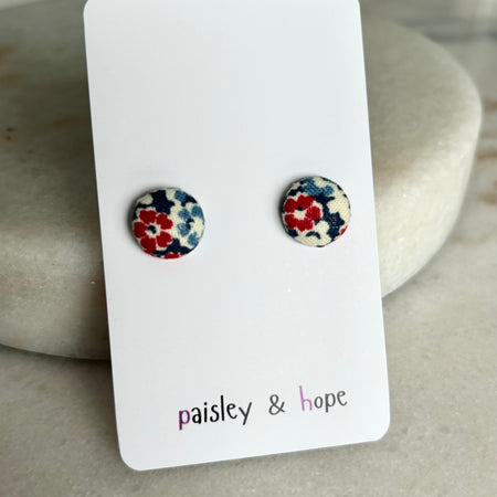 12mm Fabric Button Stud Earrings - Choose Design