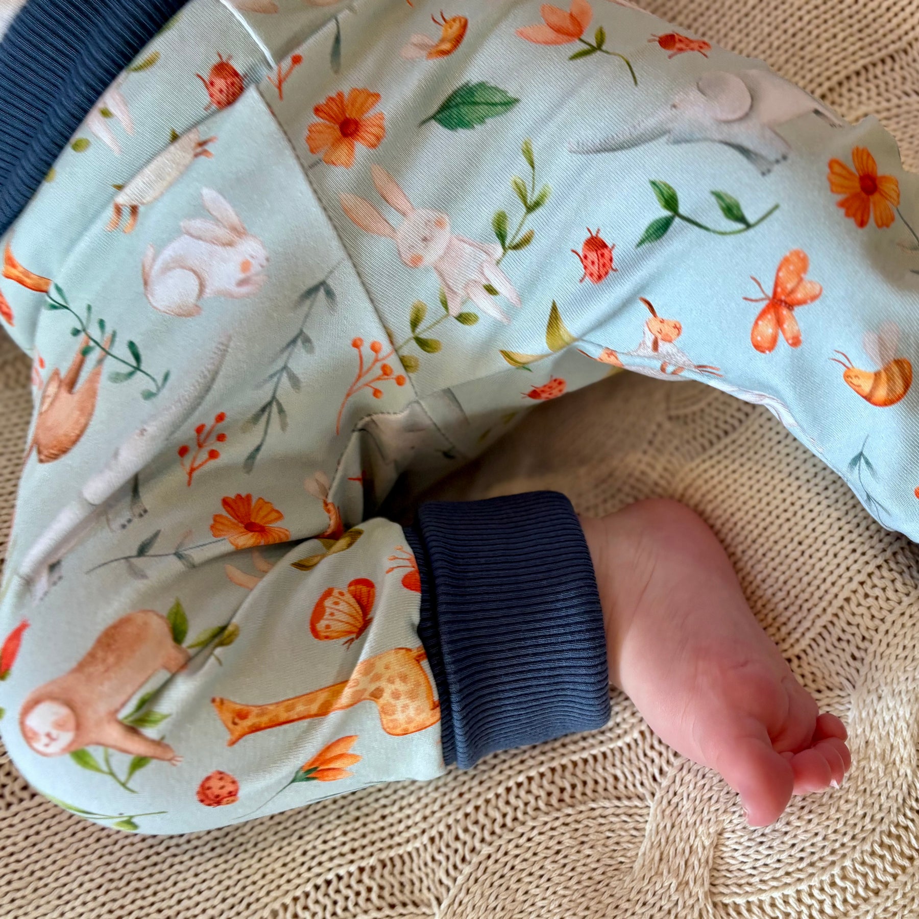 Baby Pants and Hat Set - Blue Floral Bunnies