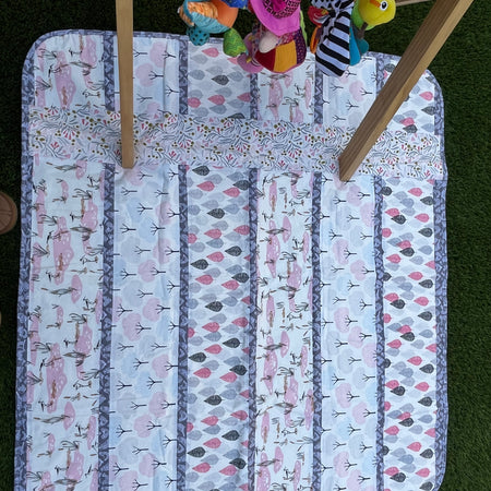 Handmade Organic Fabric Tummy Time Mat | Pink and Grey