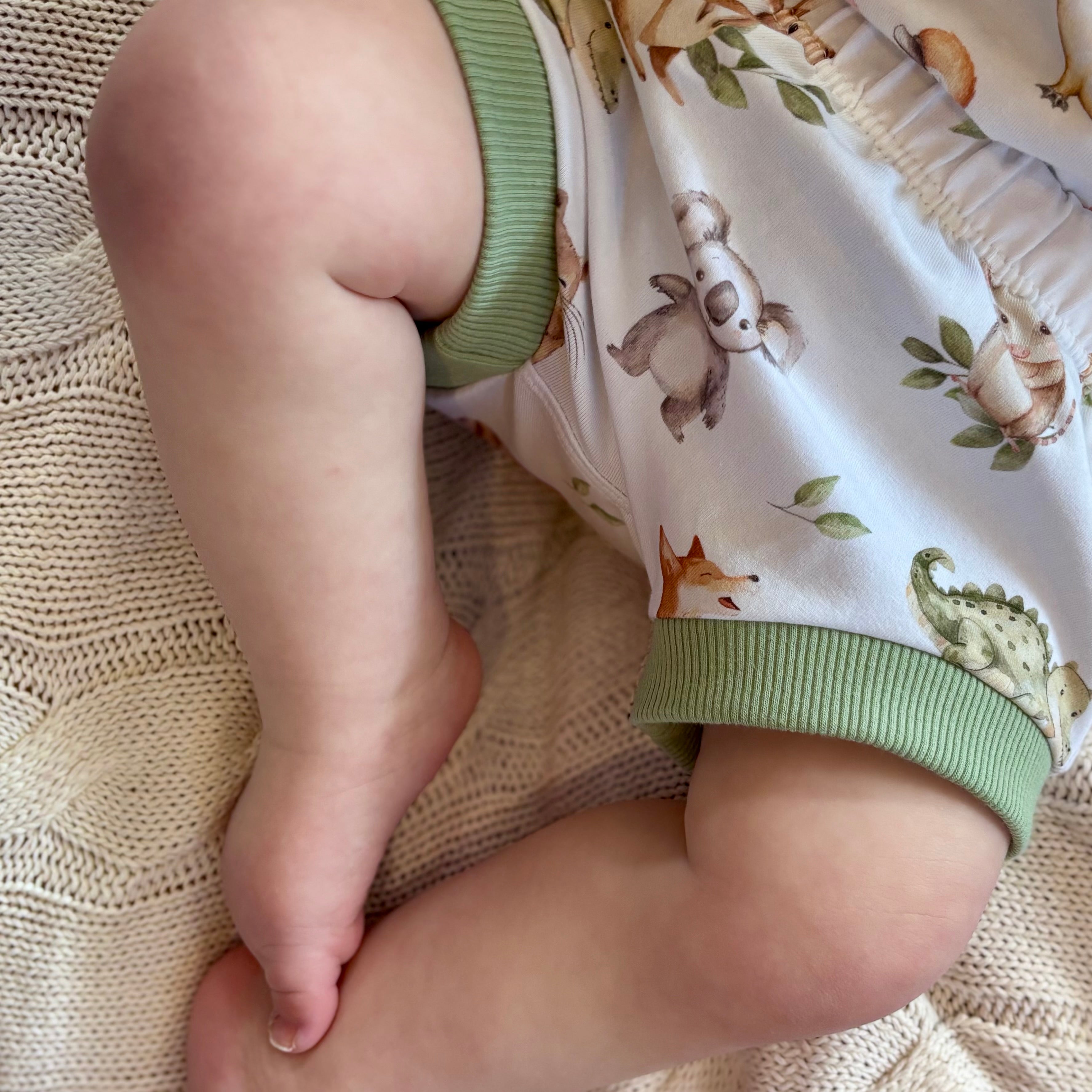 Baby Summer Shorties Set - Green Aussie Animals