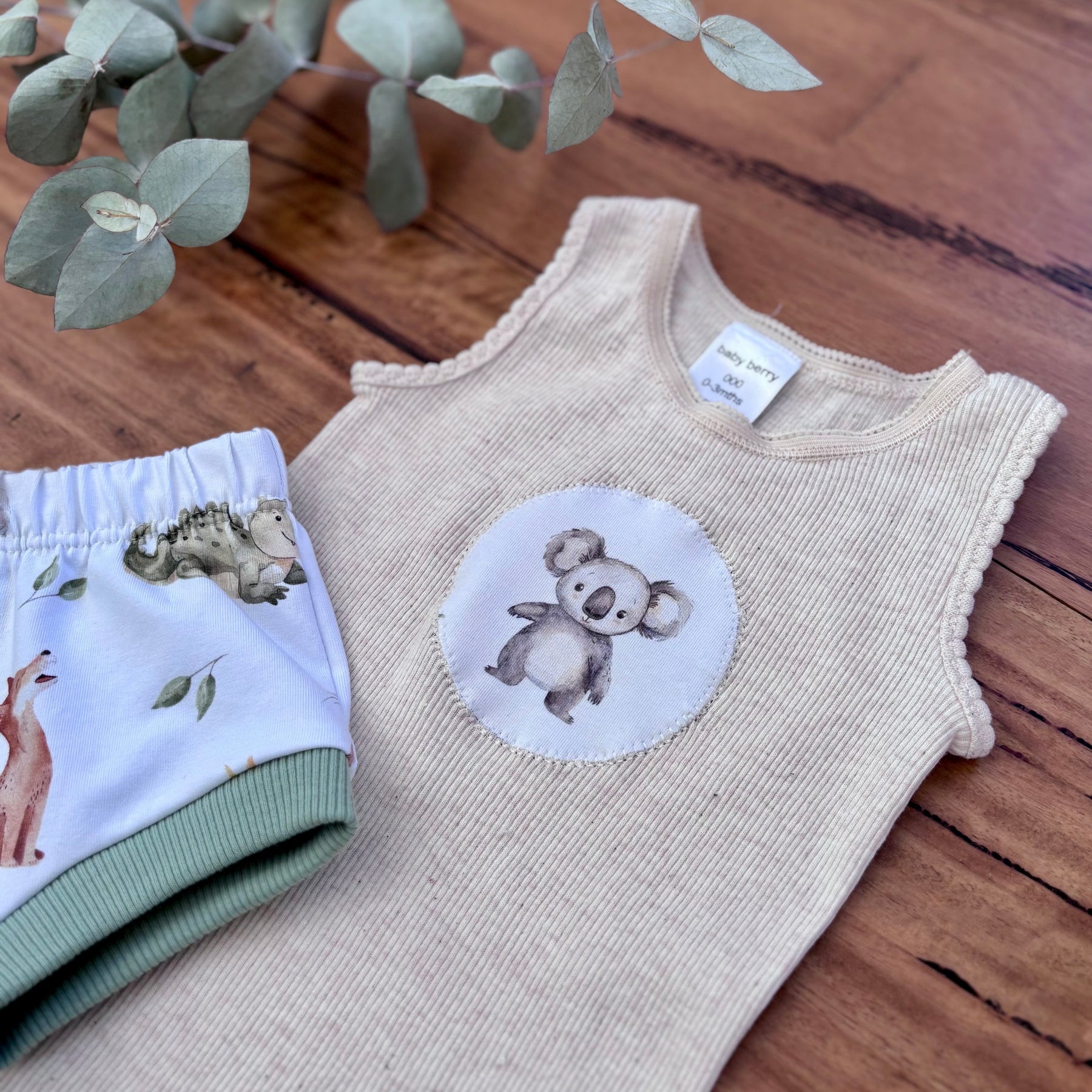 Baby Summer Shorties Set - Green Aussie Animals