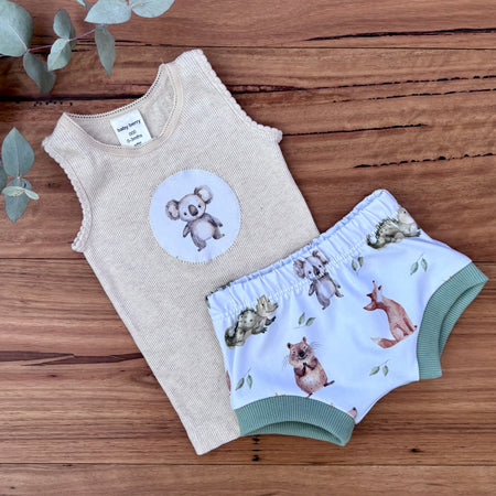 Baby Summer Shorties Set - Green Aussie Animals