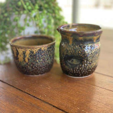 Ceramic Dessert Set for 1 | Dimple Jug and Bowl|Handmade Pottery