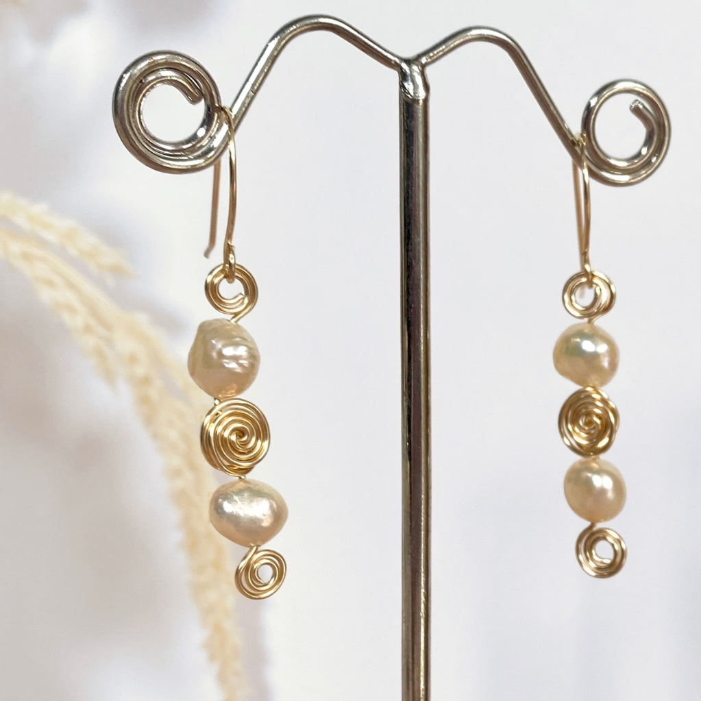 Pearl swirl dangle earrings | straight | Sterling silver or 14k gold-filled | June birthstone gift | Wedding jewellery
