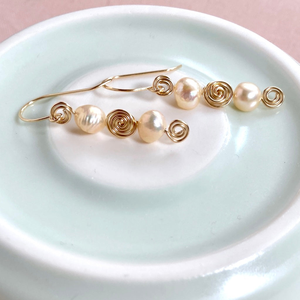 Pearl swirl dangle earrings | straight | Sterling silver or 14k gold-filled | June birthstone gift | Wedding jewellery