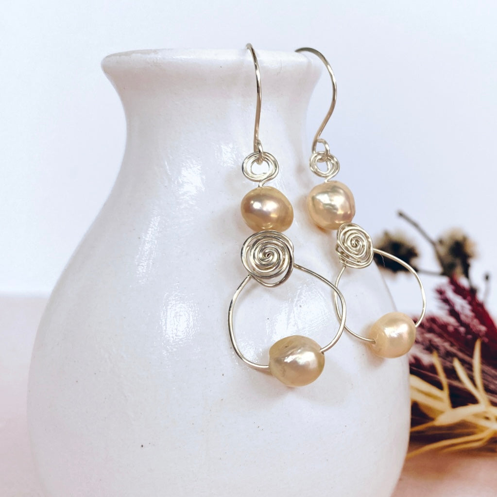 Pearl swirl dangle earrings | loop | Sterling silver or 14k gold-filled | June birthstone gift | Wedding jewellery