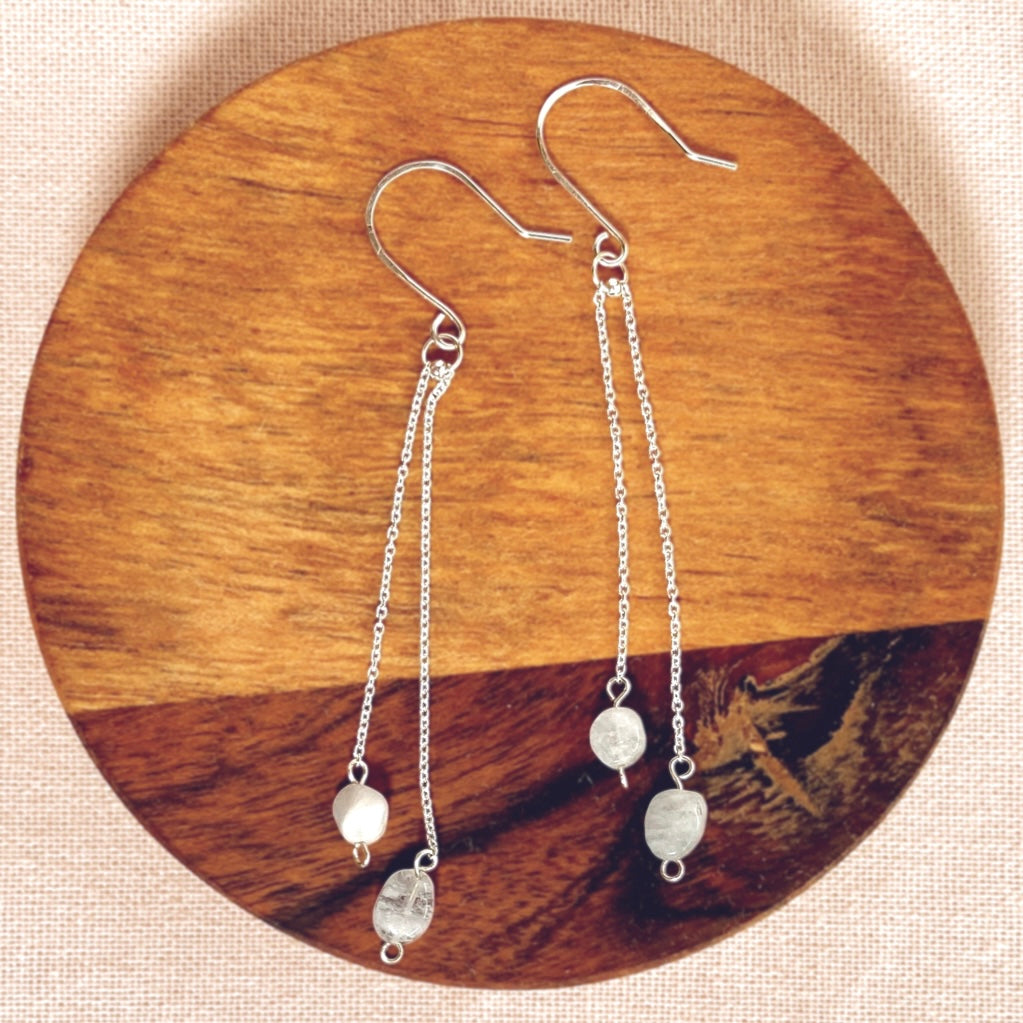 Natural Moonstone silver chain dangle earrings | Sterling silver | June birthstone