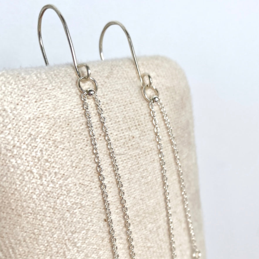 Natural Moonstone silver chain dangle earrings | Sterling silver | June birthstone