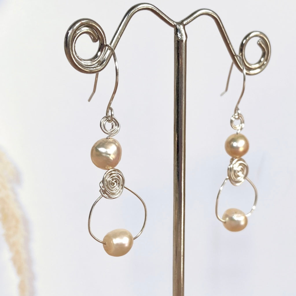 Pearl swirl dangle earrings | loop | Sterling silver or 14k gold-filled | June birthstone gift | Wedding jewellery