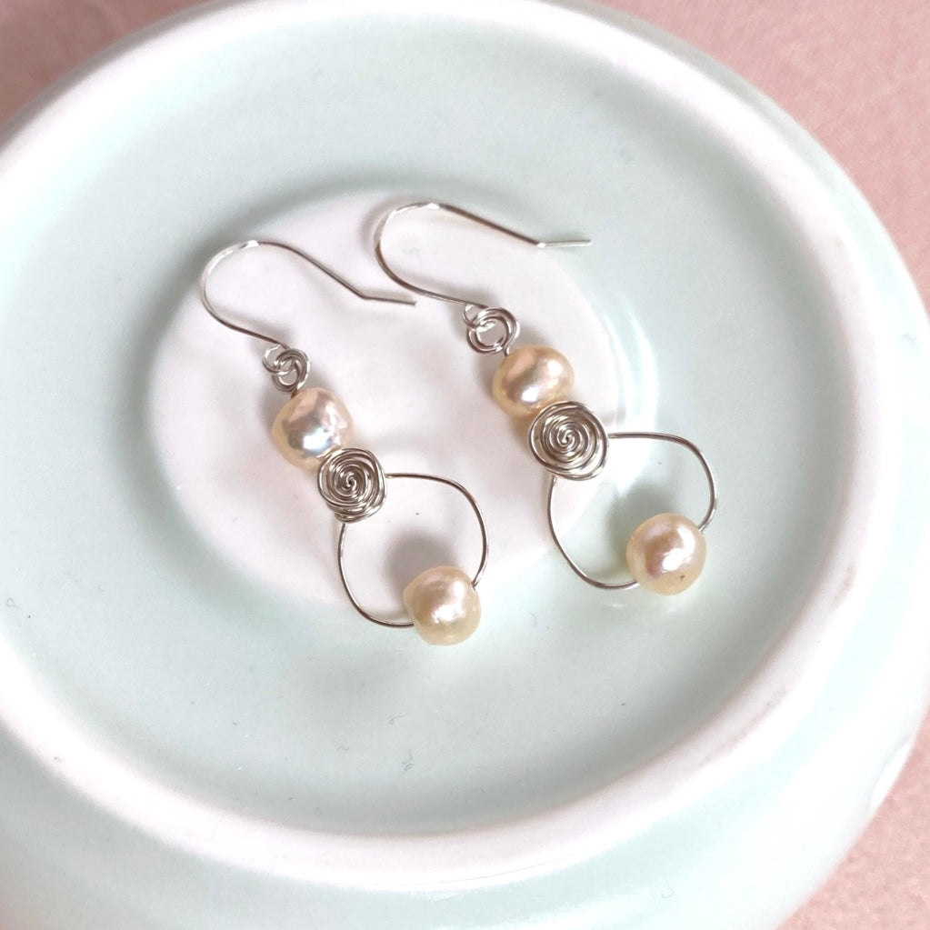 Pearl swirl dangle earrings | loop | Sterling silver or 14k gold-filled | June birthstone gift | Wedding jewellery