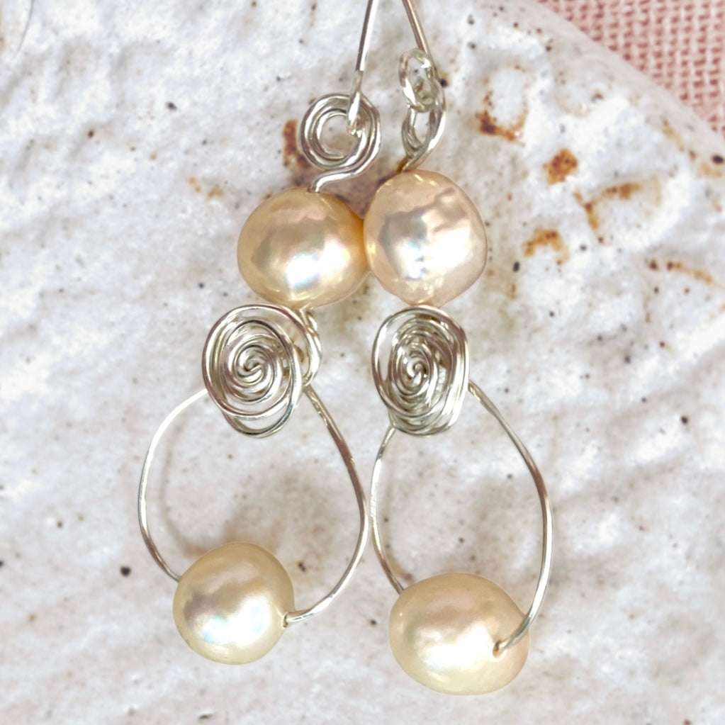 Pearl swirl dangle earrings | loop | Sterling silver or 14k gold-filled | June birthstone gift | Wedding jewellery