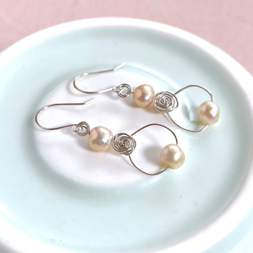 Pearl swirl dangle earrings | loop | Sterling silver or 14k gold-filled | June birthstone gift | Wedding jewellery