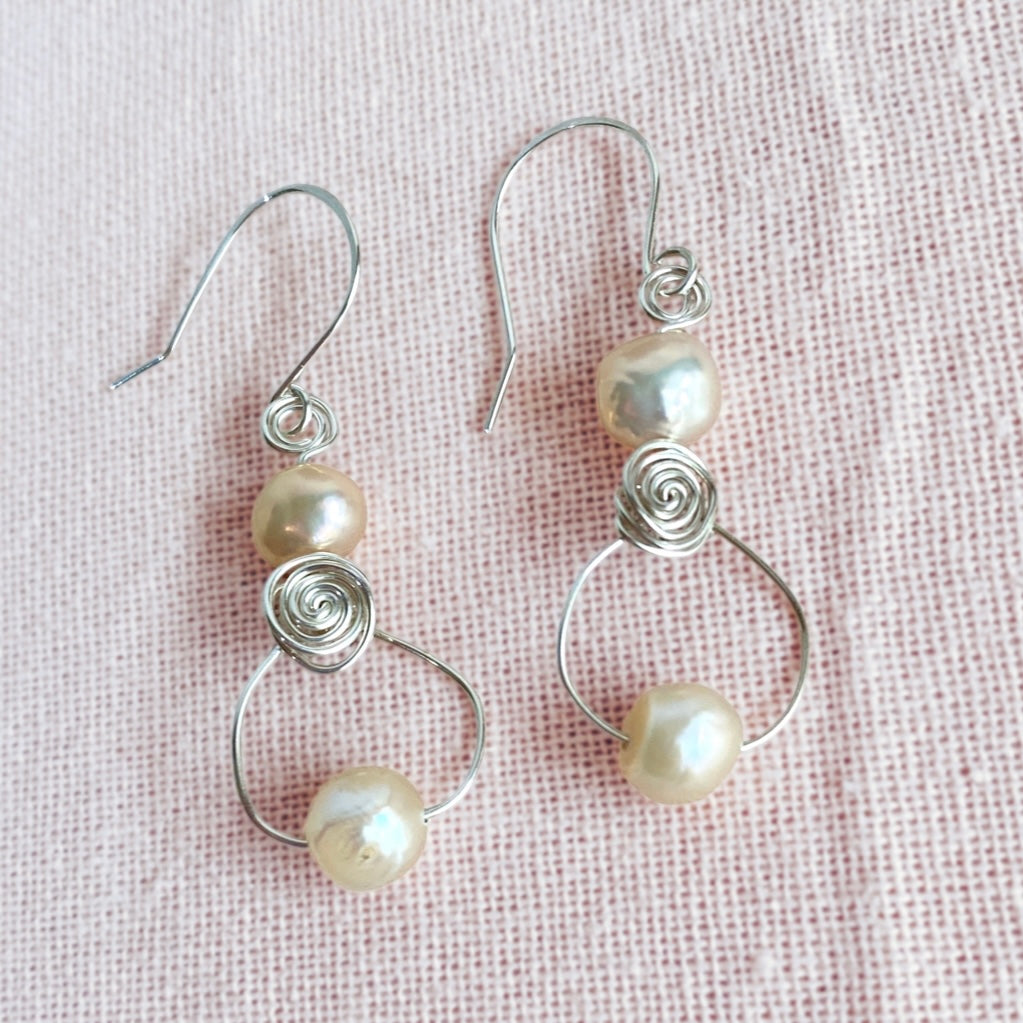 Pearl swirl dangle earrings | loop | Sterling silver or 14k gold-filled | June birthstone gift | Wedding jewellery