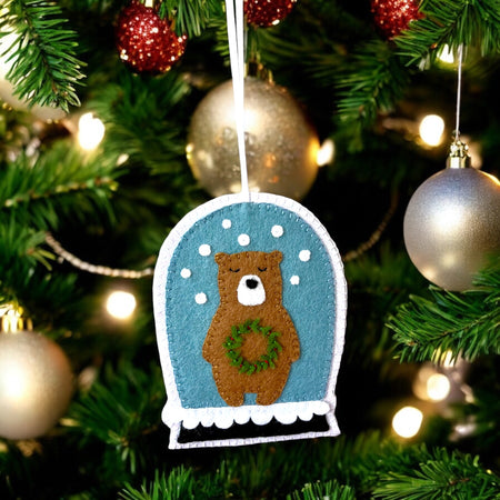 Handmade Felt Bear Snow Globe Christmas Ornament