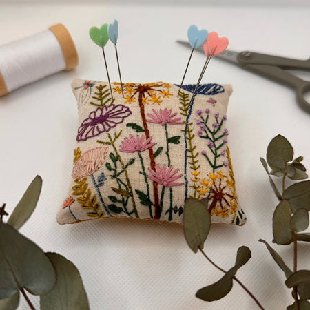 Hand embroidered/liberty pin cushion