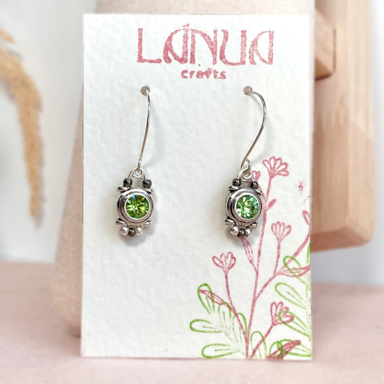 Peridot green or Aqua blue crystal silver dangle earrings