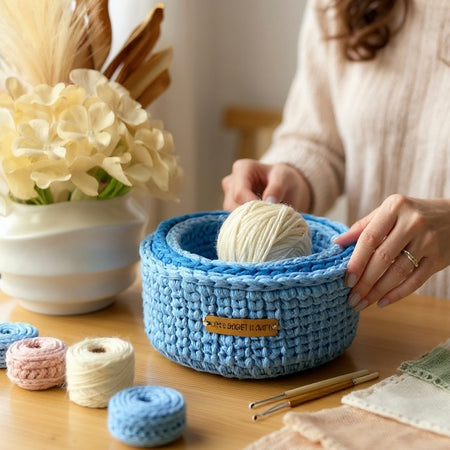 Handmade Crochet Blue Nesting Baskets
