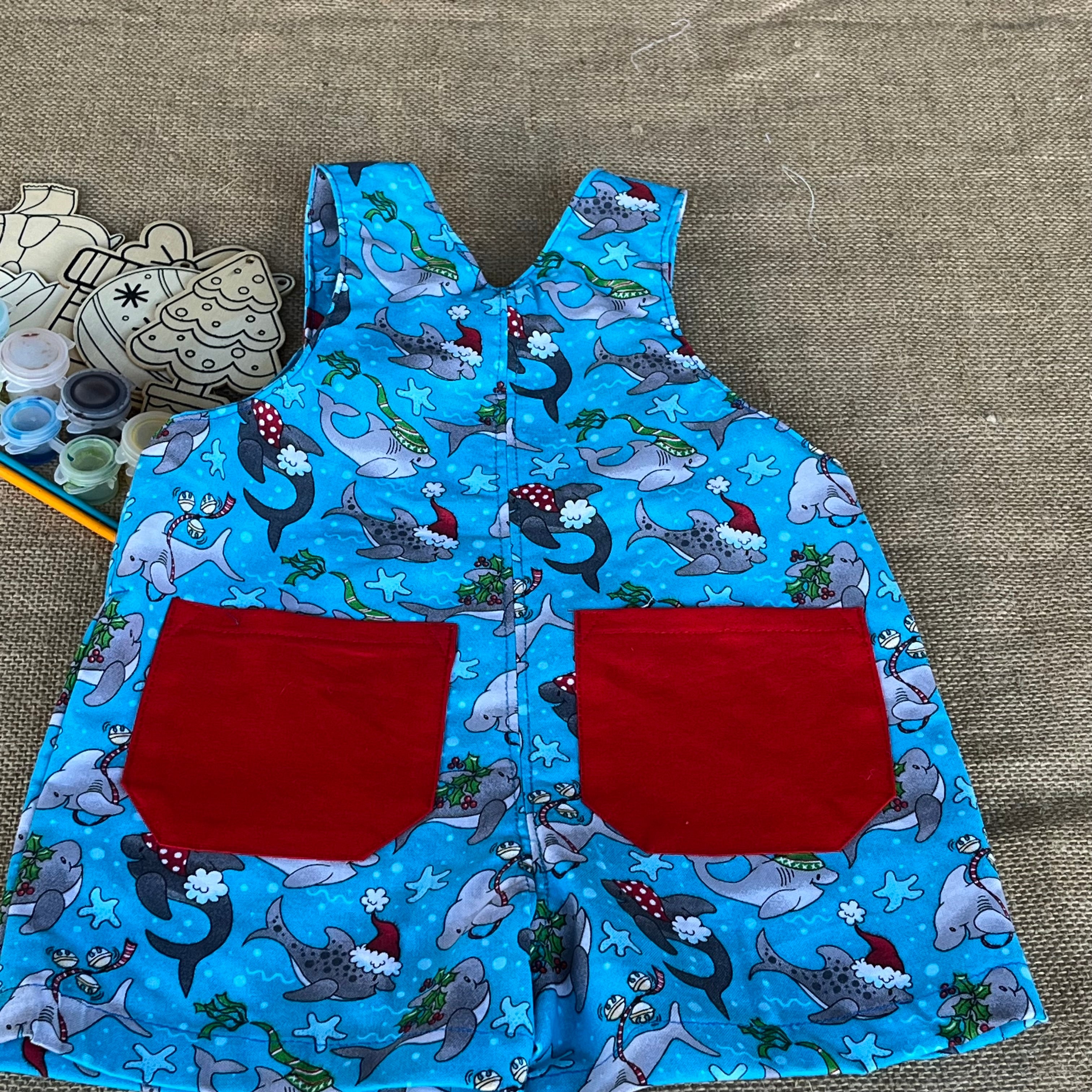 Christmas themed dolphins | toddler overalls/shorts | dungarees